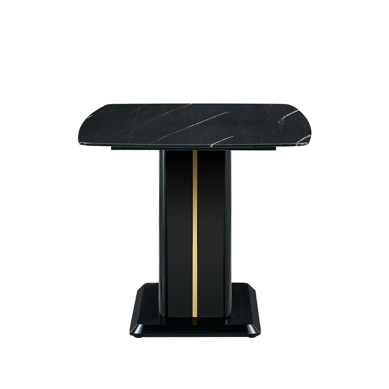 A modern, minimalist, and luxurious table. A black imitation marble tabletop with MDF U-shaped legs. Dining table, computer table. For restaurants and living rooms 63" x 35.4"x 30" F-U