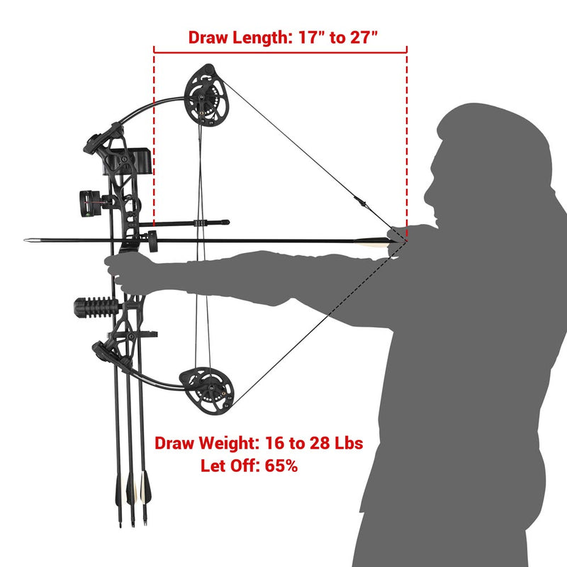 Yescom Youth Compound Bow Kit 16-28lbs with 6 Carbon Arrows