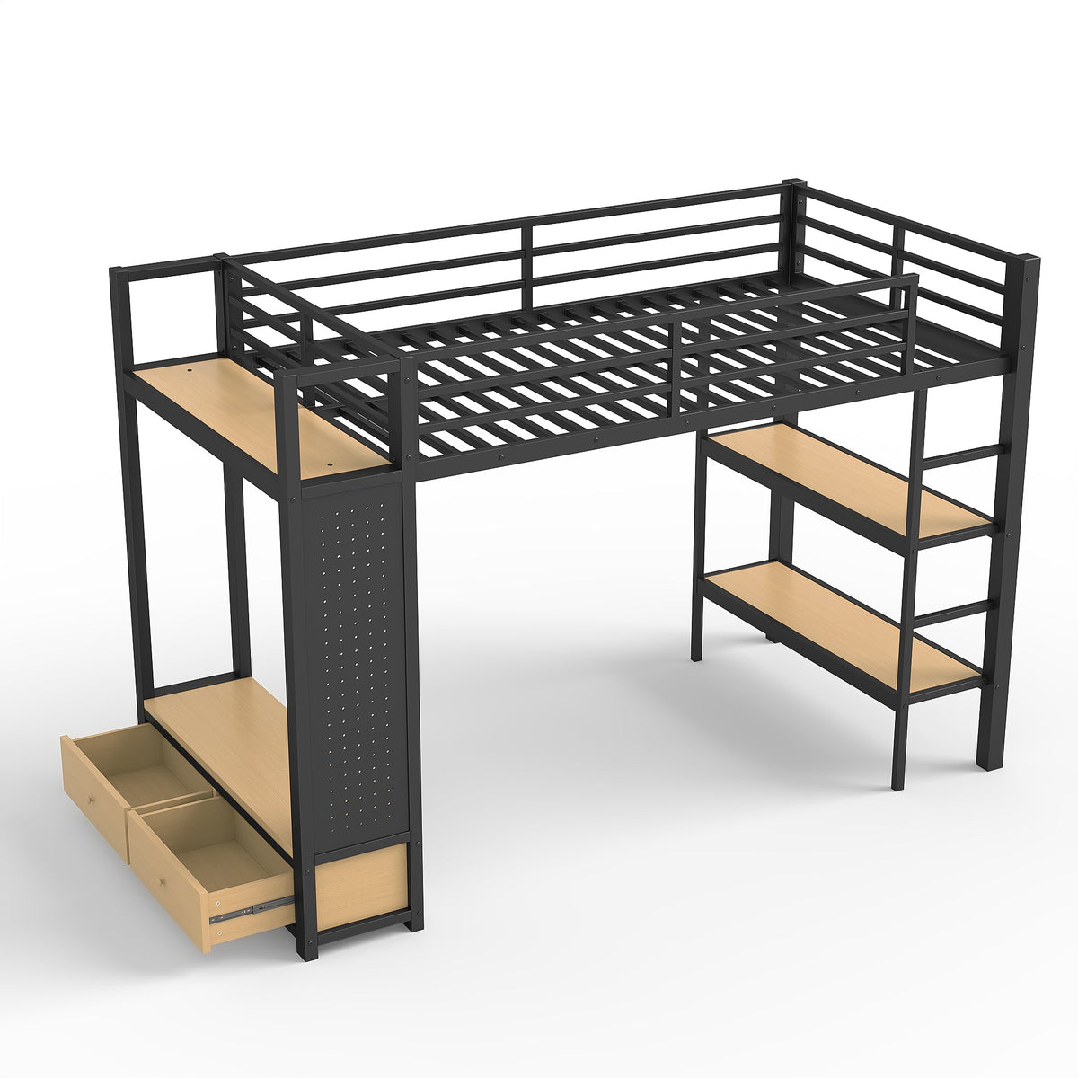 Twin XL Size Loft Bed Frame with Wardrobe and Shelves, photo 7 of 10