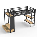 Twin XL Size Loft Bed Frame with Wardrobe and Shelves