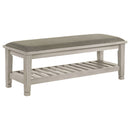 Franco Fabric Upholstered Bench with Shelf Distressed White