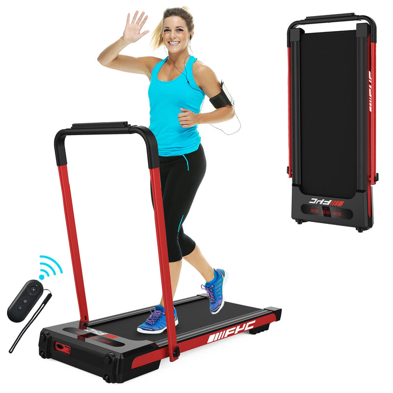 2 in 1 Under Desk Treadmill - 2.5 HP Folding Treadmill for Home, Installation-Free Foldable Treadmill Compact Electric Running Machine, Remote Control & LED Display Walking Running Jogging, Red