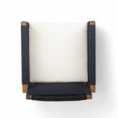 Outdoor Dining Chairs Set of 2, Acacia Wood Patio Armchair with Rope Design Back and Arms and Washable Cushion,for Backyard, Poolside, Garden,Black