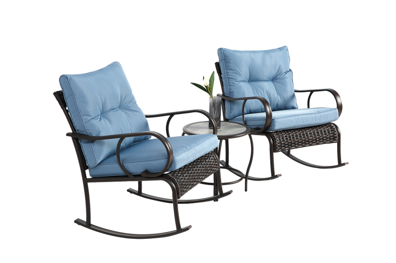 3 Pieces Patio Furniture Set Rocking Bistro Set Outdoor Rattan Conversation with Coffee Table for Garden Balcony Backyard Poolside