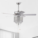 52'' Classical Crystal Ceiling Fan Lamp  3 Speed Hand Pull Chain (High, Mid, Low), 5 Reversible Blades for Living Room, Dining Room, Bedroom, Family Room, Chrome  ,3PCS*E12  (NO Include Bulb )