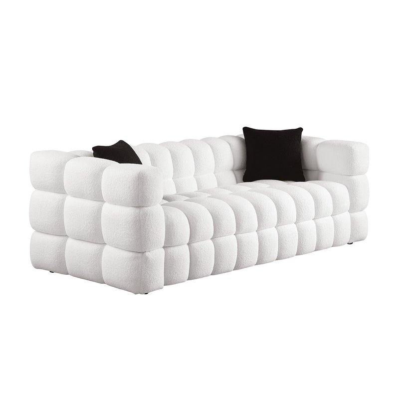 84.3 length, 35.83" deepth, human body structure for USA people, marshmallow sofa,boucle sofa, White color,3 seater