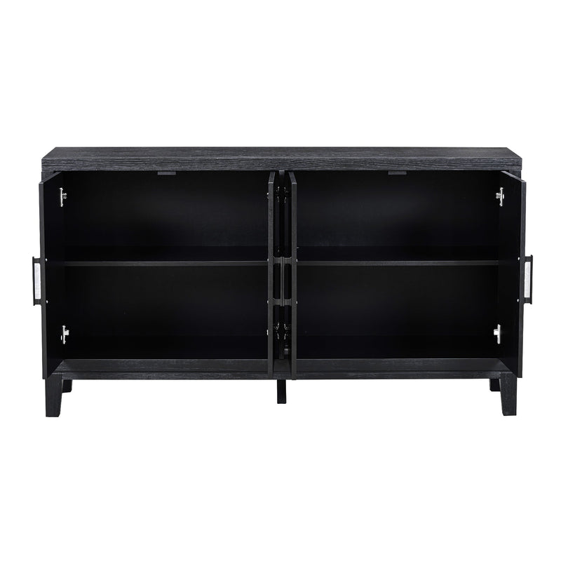 4-door Retro Sideboard with Adjustable Shelves, Two Large Cabinet with Long Handle, for Living Room and Dining Room (Black)