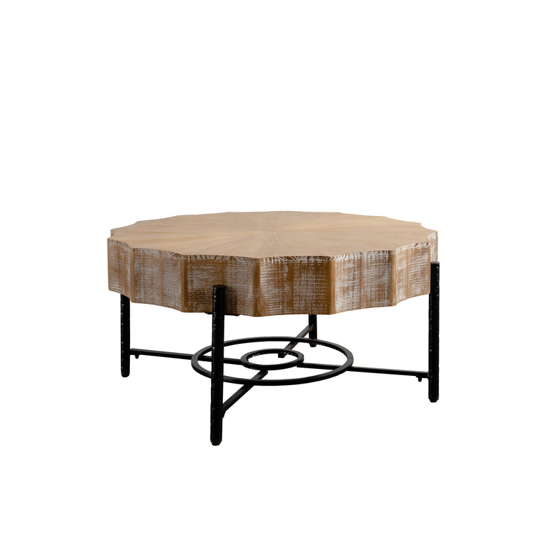 31.5 "Vintage Splicing Lace Shaped Coffee Table with Fir Wood Table Top and Concave Metal Cross Legs (Set of 2)