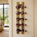 Whiskey & Wine Barrel Stave Wall Rack — 5-Bottle Display, Reclaimed Oak