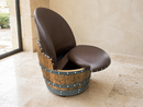 Whiskey & Wine Barrel Lounge Chair — Hidden Storage, Memory Foam, Brown Upholstery
