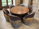 Whiskey & Wine Barrel Game Table Set — Poker Top and Dining Top Included, 6 Chairs