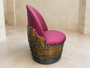 Whiskey & Wine Barrel Lounge Chair — Hidden Storage, Memory Foam, Burgundy Upholstery