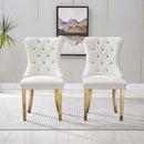 Elegant White Velvet Dining Chairs with Gold Mirrored Finish Legs - Set of 2, 19.7'L x 24'D x 36.2'H, Luxurious Dining Room Charm