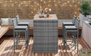 5-piece Outdoor Patio Wicker Bar Set, Bar Height Chairs With Non-Slip Feet And Fixed Rope, Removable Cushion, Acacia Wood Table Top, Brown Wood And Gray Wicker by Montret