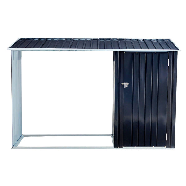 Firewood Storage Shed, Outdoor Firewood Rack, Outdoor Storage Shed With Log Holder, Firewood Shelter For Patio, Anthracite Galvanized Steel - Black, photo 2 of 19