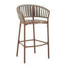 Lodi Outdoor Metal Rope Barstool, Teak Finished Frame and Beige Cushion, Set of 4 by HouseOfZazla