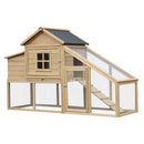 69" Wooden Chicken Coop, Poultry Cage Hen House with Connecting Ramp, Removable Tray, Ventilated Window and Nesting Box, Natural