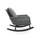 Modern 3 Piece Outdoor Seating Set With Cushioned Rattan Rocking Chairs And Wooden Accent Table