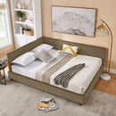 Mid-Century Storage Upholstered Tufted Bed Frame with Backrest and Armrests
