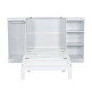Twin Size Murphy Bed With Bedside Shelves And Wardrobe - White