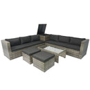 8 Piece Patio Sectional Wicker Rattan Outdoor Furniture Sof Set With One Storage Box Under Seat And Cushion Box - Gray / Black by HouseOfZazla