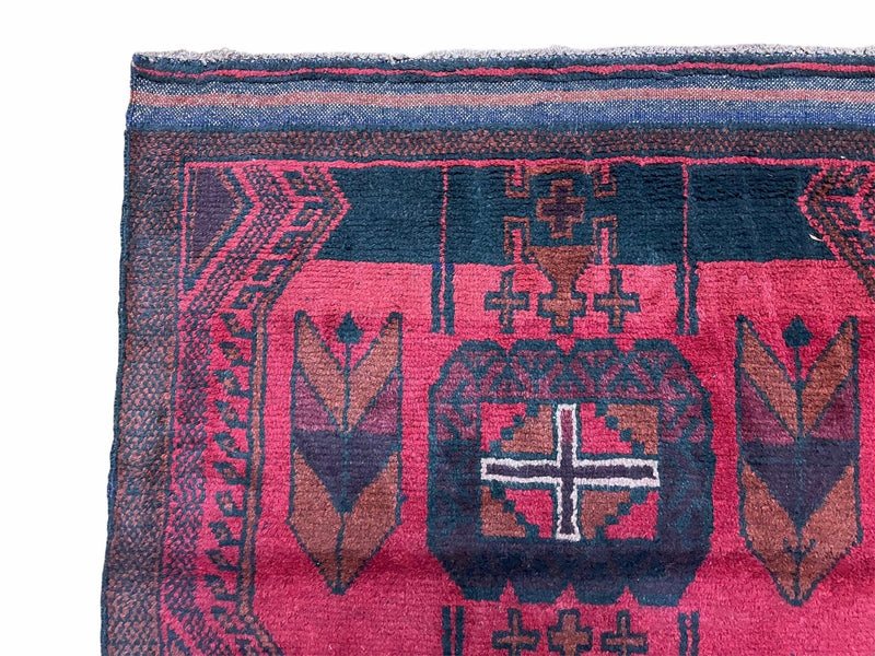2' 10" X 4'6" Vintage Handmade Tribal Wool Rug Balouchi Rug Afghan Rug Red Black