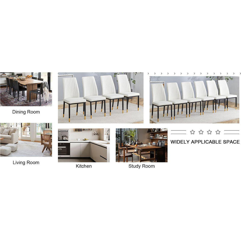 4 Dining Chair Set, White Dining Chair Set, PU Material High Back Seat and Sturdy Black Leg Chair for Dining Room, Kitchen and Living Room c-010