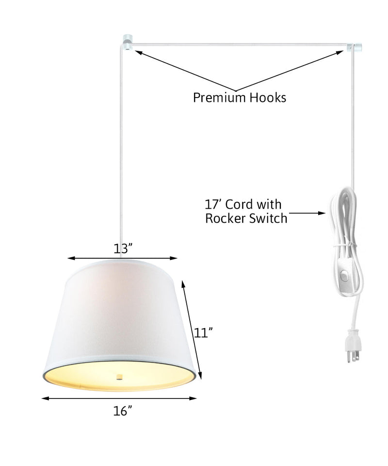 16"W 2 Light Swag Plug-In Pendant  White with Diffuser White Cord