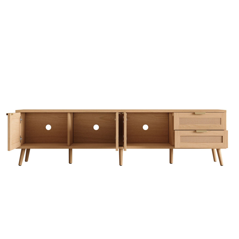 TV Stand, Media Console, 2 Drawers & Cable Management - Natural Wood, photo 2 of 16