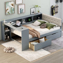Upholstered Headboard Platform Bed With Storage Shelves, Drawers, Charging Station