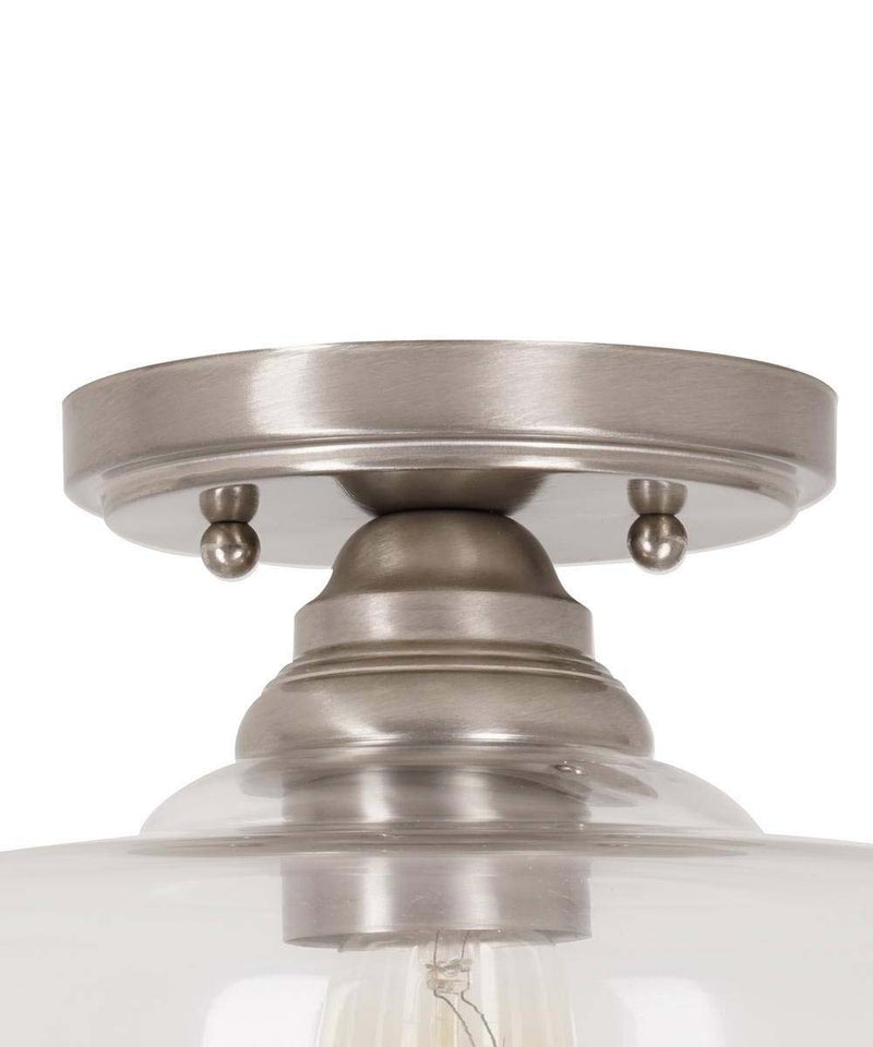 Catalina 13"W 1-Light Semi Flush Mount Vintage Light Fixture Brushed Nickel Finish with Glass Shade