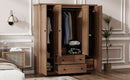 4 Door Wardrobe Armoire Closet with 2 Drawers, Brown
