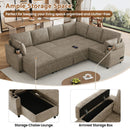 U-Shaped Sectional Sofa Bed With Storage, Charging Ports, And Cup Holders - Brown by HouseOfZazla