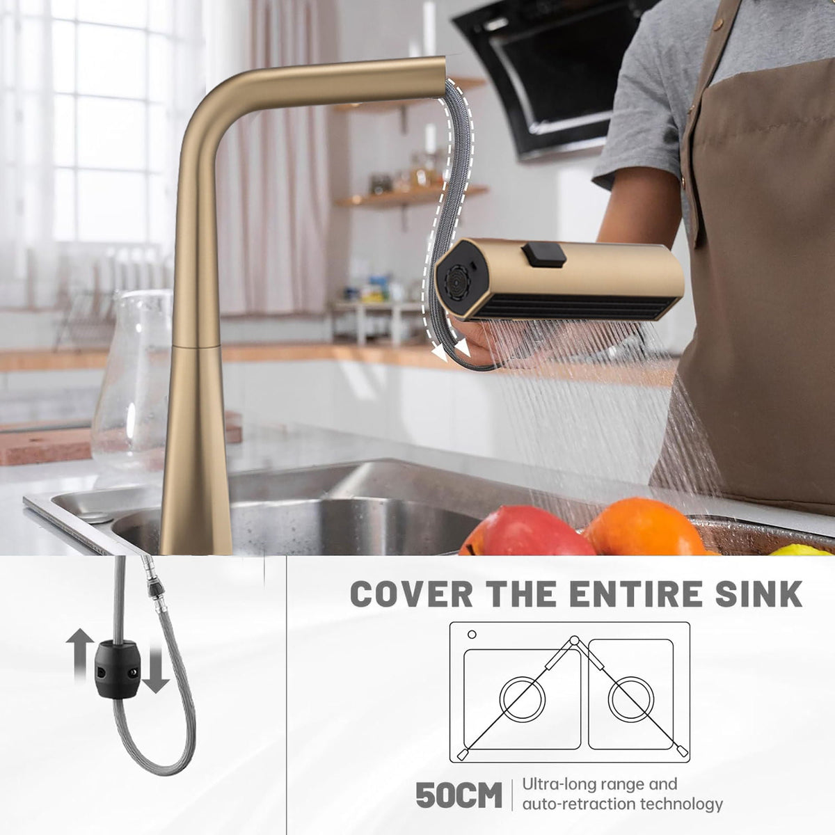Waterfall Kitchen Faucet With Temperature Display And Pull Down Sprayer, photo 6 of 16