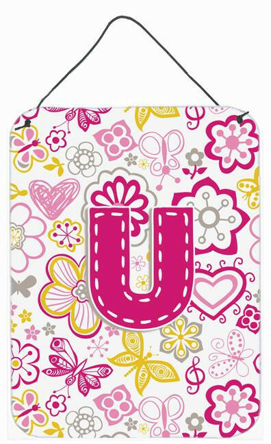 Letter U Flowers and Butterflies Pink Wall or Door Hanging Prints CJ2005-UDS1216