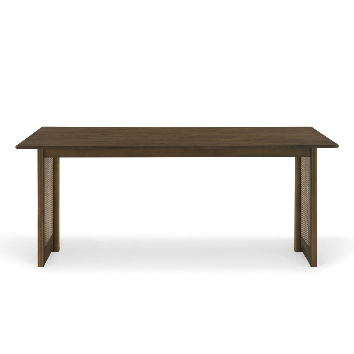 Walnut-Colored Rubber Wood Dining Table with Rattan Accents, photo 5 of 9