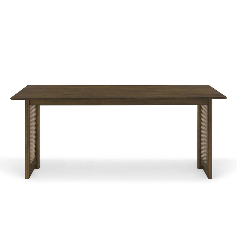 Walnut-Colored Rubber Wood Dining Table with Rattan Accents, photo 5 of 9
