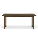 Walnut-Colored Rubber Wood Dining Table with Rattan Accents