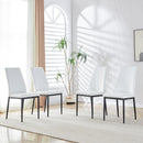 7-Piece Faux Marble Dining Table Set, Glass Rectangular Kitchen Table for 6-8, Modern White Faux Marble Dining Room Table with MDF Base, Dining Table & 6 Chairs