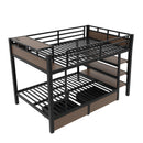 Full Size Metal Bunk Bed with Storage Shelves and USB Power Strip