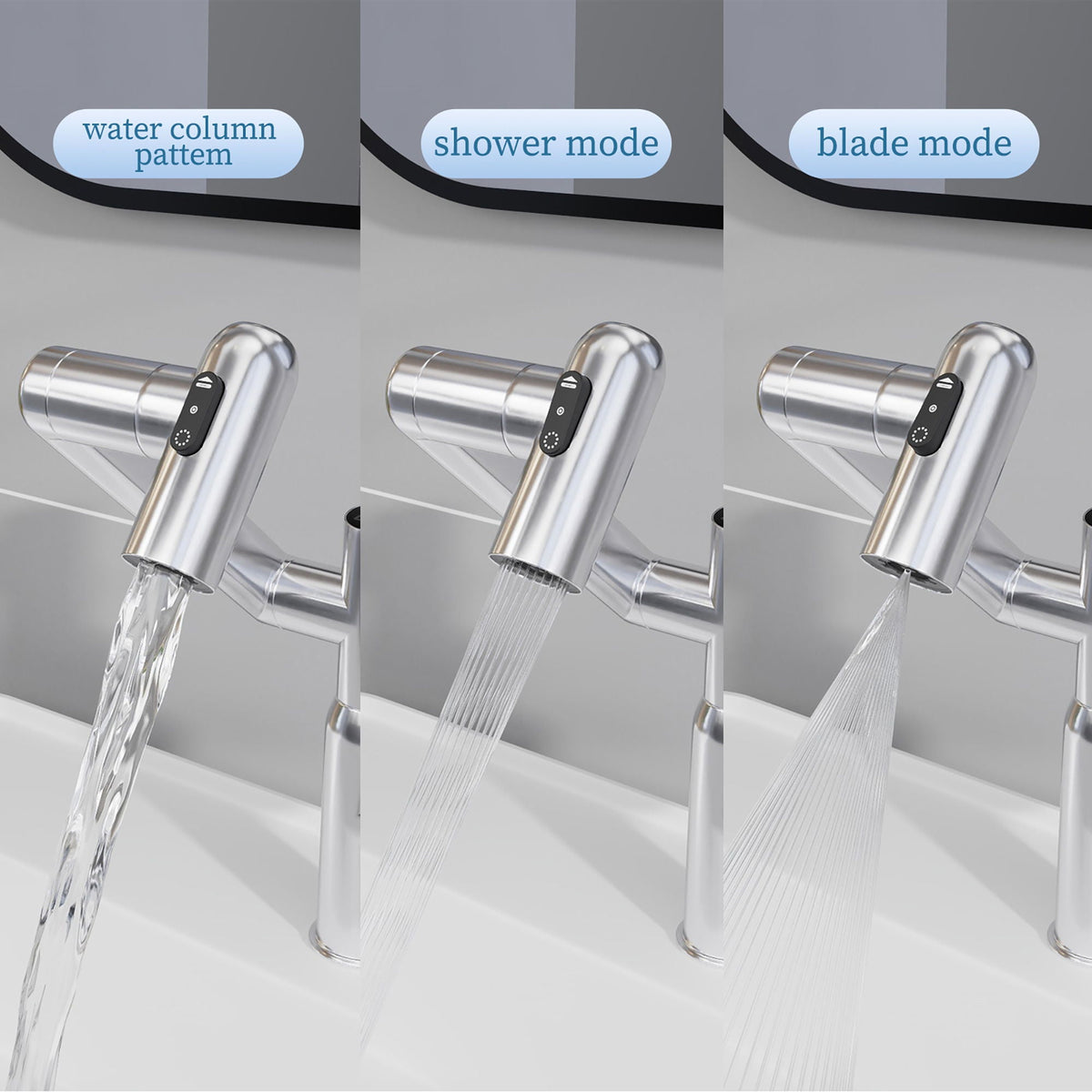 Bathroom Sink Faucet With Spray Function And Temperature Display, Anti Skid Switch, 360 Degree Rotary, photo 3 of 16