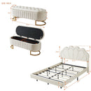 2-Pieces Bedroom Sets Full Size Upholstered LED Platform Bed with Storage Ottoman-Velvet, Beige