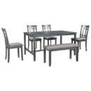 6 Piece Wooden Dining Table set, Kitchen Table set with 4 Chairs and Bench, Farmhouse Rustic Style,Gray