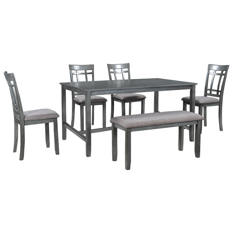 6 Piece Wooden Dining Table set, Kitchen Table set with 4 Chairs and Bench, Farmhouse Rustic Style,Gray
