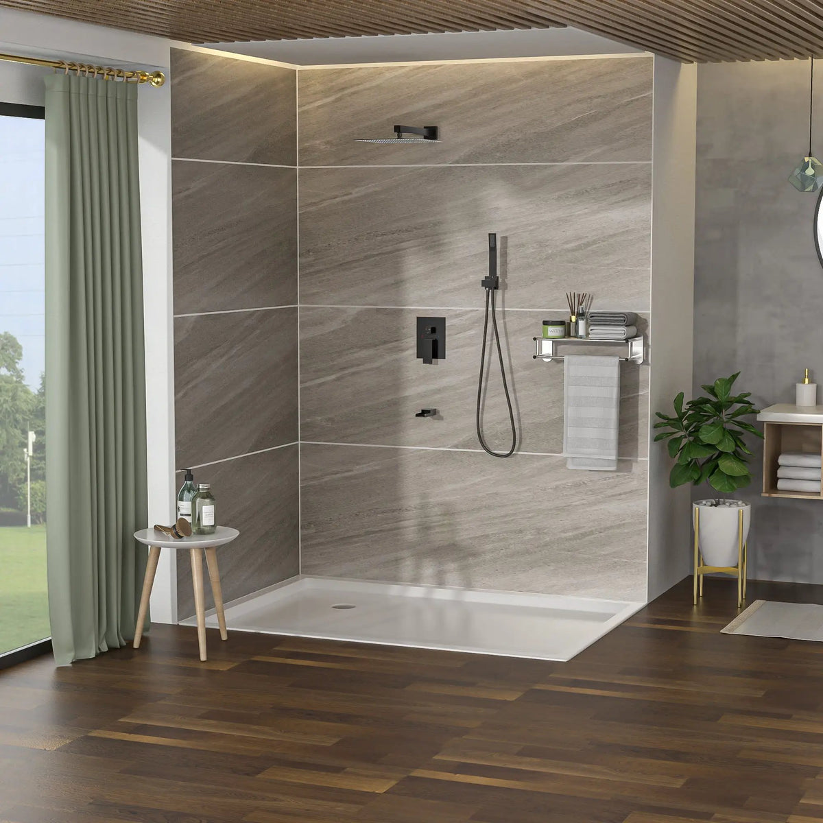 Wall Mounted Square Shower System With Waterfall Tub Spout And 12" Shower Head - Oil-Rubbed Bronze, photo 2 of 4