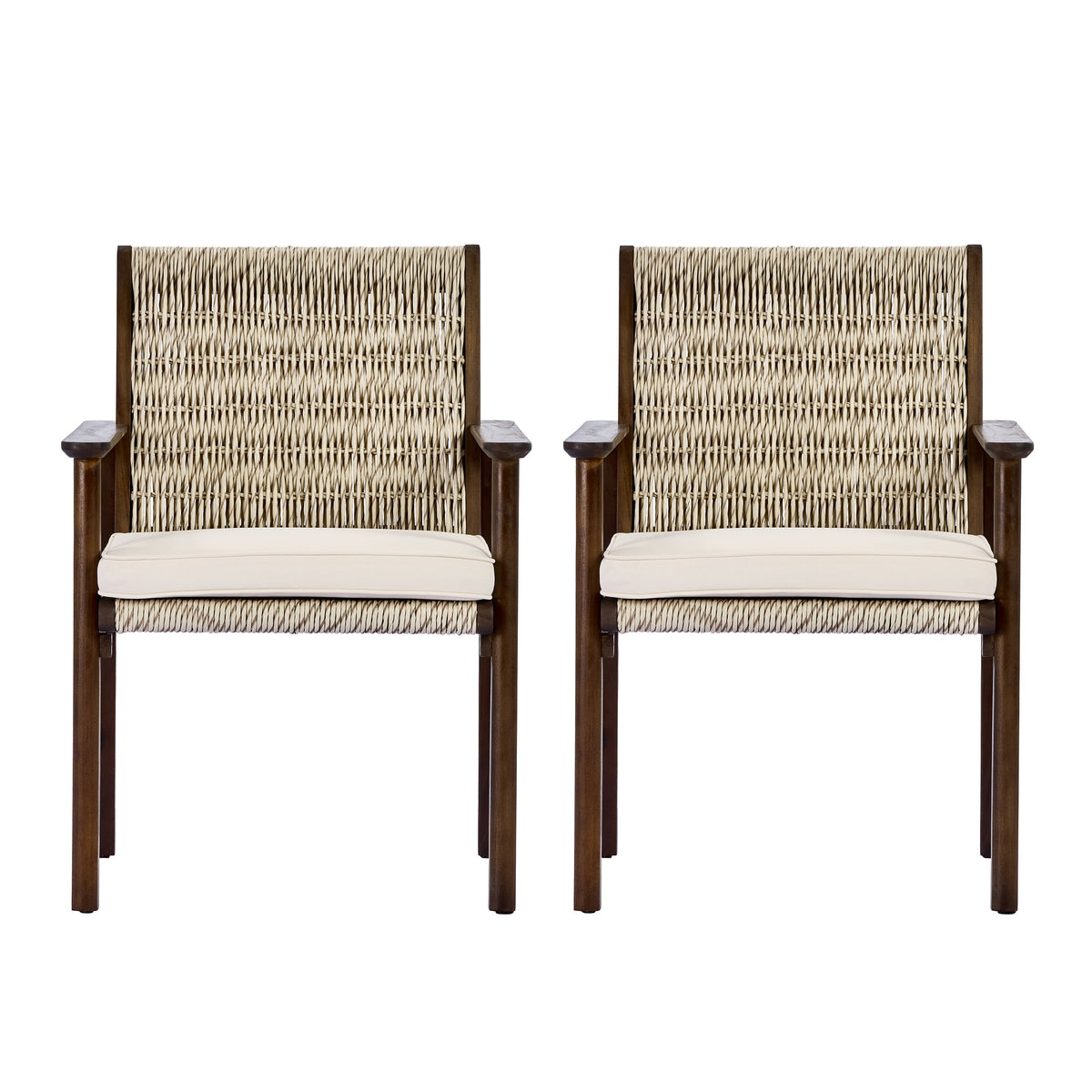 Outdoor Dining Chair Set with Acacia Wood & Wicker Rattan, photo 3 of 10