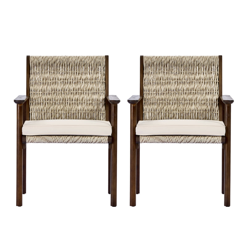 Outdoor Dining Chair Set with Acacia Wood & Wicker Rattan, photo 3 of 10