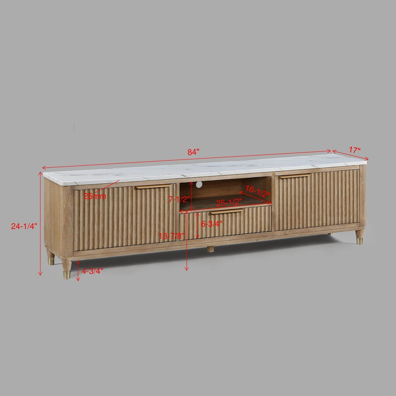 Fluted TV Stand With Accents - Natural Wood / White, photo 3 of 6