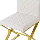 7-Piece Modern Dining Table Set, Rectangular Marble Texture Kitchen Table and 6 PU leather Chairs with X-Shaped Gold Steel Pipe Legs for Dining Room (White)