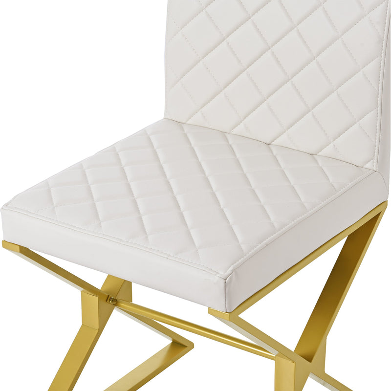 7-Piece Modern Dining Table Set, Rectangular Marble Texture Kitchen Table and 6 PU leather Chairs with X-Shaped Gold Steel Pipe Legs for Dining Room (White)